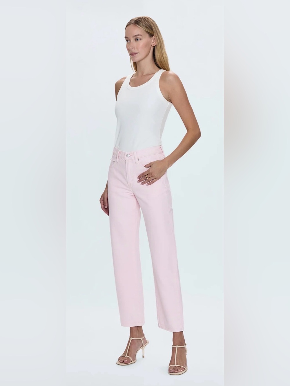 LEXI MID RISE BOWED STRAIGHT JEAN - BLUSH - Picture 5 of 5